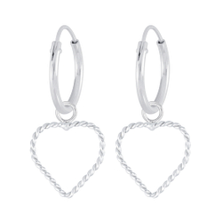 Wholesale Silver Heart Charm Hoop Earrings