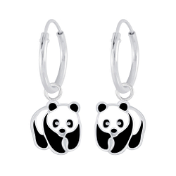 Wholesale Silver Panda Charm Hoop Earrings