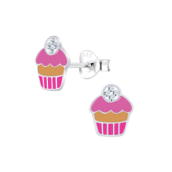 Wholesale Silver Cupcake Stud Earrings