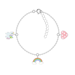 Wholesale Silver Unicorn Rainbow and Heart Bracelet