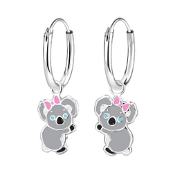 Wholesale Silver Koala Charm Hoop Earrings