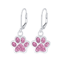 Wholesale Silver Paw Print Lever Back Earrings