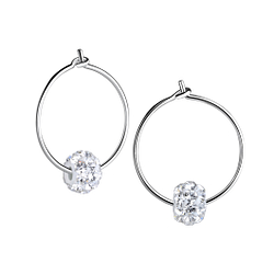 Wholesale 6mm Crystal Ball Silver Hoop Earrings