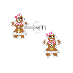 Wholesale Silver Gingerbread Stud Earrings