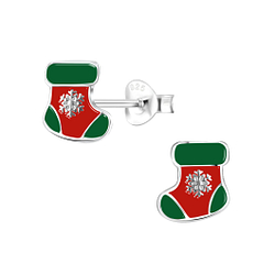 Wholesale Silver Christmas Stocking Stud Earrings