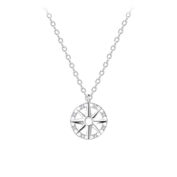 Wholesale Silver Cubic Zirconia Compass Necklace