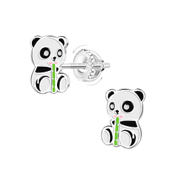 Wholesale Silver Panda Screw Back Earrings