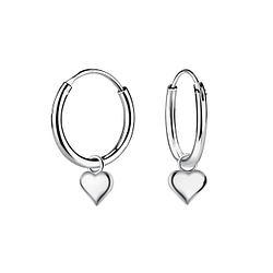 Wholesale Silver Heart Charm Hoop Earrings