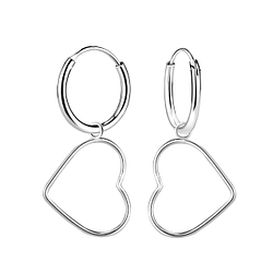 Wholesale Silver Heart Charm Hoop Earrings