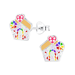 Wholesale Silver Gingerbread House Stud Earrings