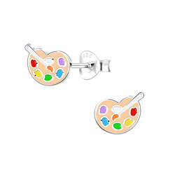 Wholesale Silver Palette and Paintbrush Stud Earrings