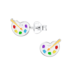 Wholesale Silver Palette and Paintbrush Stud Earrings