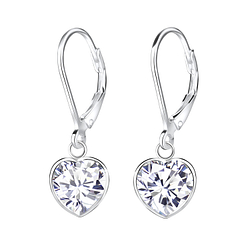 Wholesale 8mm Heart Cubic Zirconia Silver Lever Back Earrings