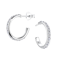 Wholesale Silver Half Hoop Crystal Stud Earrings