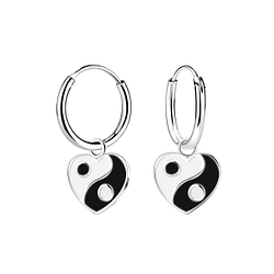 Wholesale Silver Yin Yang Heart Charm Hoop Earrings