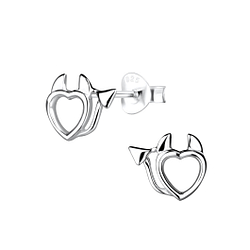 Wholesale Silver Devil Heart Stud Earrings