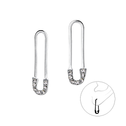 Wholesale Silver Safety Pin Hoop Earrings