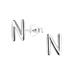 Wholesale Silver Letter N Stud Earrings