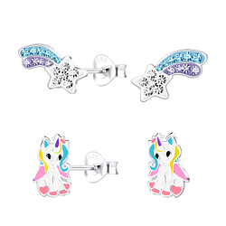 Wholesale Silver Unicorn Stud Earrings Set