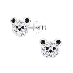 Wholesale Silver Bear Crystal Stud Earrings