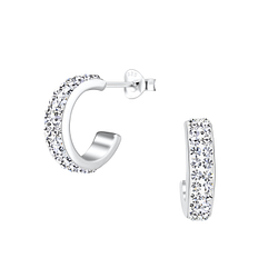 Wholesale Silver Half Hoop Crystal Stud Earrings