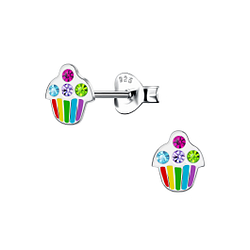 Wholesale Silver Cupcake Stud Earrings