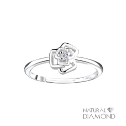 Wholesale Silver Rose Flower Adjustable Ring With Natural Diamond