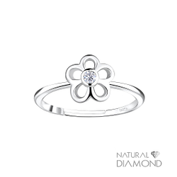 Wholesale Silver Flower Adjustable Ring With Natural Diamond