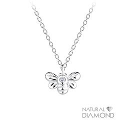 Wholesale Silver Bee Necklace With Natural Diamond