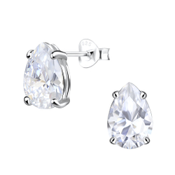 Wholesale 7x10 Pear Cubic Zirconia Silver Stud Earrings