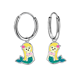 Wholesale Silver Mermaid Charm Hoop Earrings