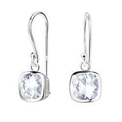 Wholesale 6mm Cushion Cubic Zirconia Silver Earrings