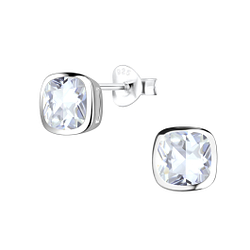 Wholesale 6mm Cushion Cubic Zirconia Silver Stud Earrings