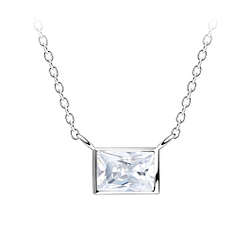 Wholesale 4x6mm Baguette Cubic Zirconia Silver Necklace