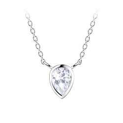 Wholesale 4x6mm Pear Cubic Zirconia Silver Necklace