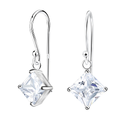 Wholesale 6mm Square Cubic Zirconia Silver Earrings