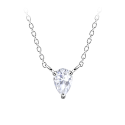 Wholesale 4x6mm Pear Cubic Zirconia Silver Necklace