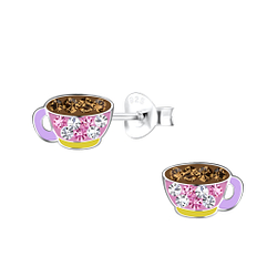 Wholesale Silver Teacup Stud Earrings