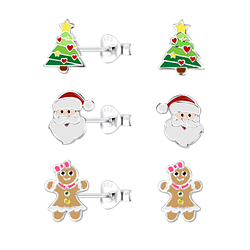 Wholesale Silver Christmas Stud Earrings Set