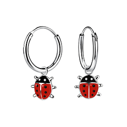 Wholesale Silver Ladybug Charm Hoop Earrings