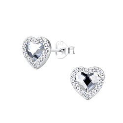 Wholesale Silver Heart Crystal Stud Earrings