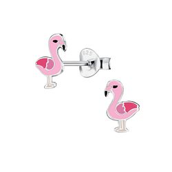 Wholesale Silver Flamingo Stud Earrings