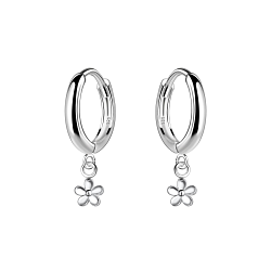 Wholesale Silver Flower Charm Huggie Earrings