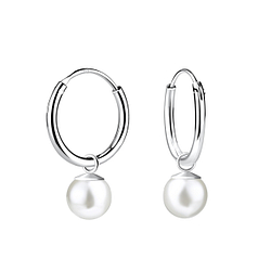 Wholesale 6mm Pearl Silver Charm Hoop Earrings