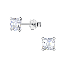 Wholesale 5mm Square Cubic Zirconia Silver Stud Earrings