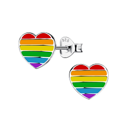 Wholesale Silver Rainbow Heart Stud Earrings