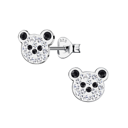 Wholesale Silver Bear Crystal Stud Earrings