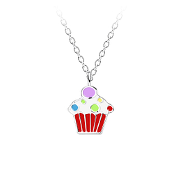 Wholesale Silver Cupcake Necklace