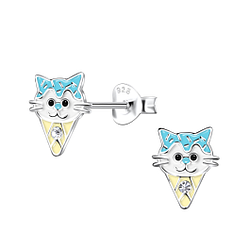 Wholesale Silver Cat Ice Cream Stud Earrings