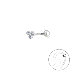 Wholesale Silver Three Stones Cartilage Stud with Pearl Screw Back